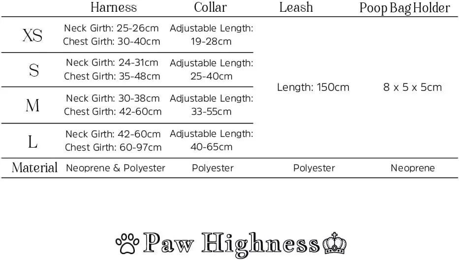 Paw Highness Dog Walking Harness, Collar, Leash & Poo Bag Holder Set in Black Small