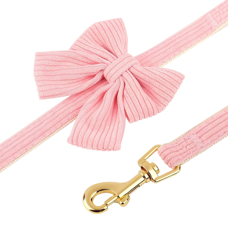Didog Pink Adjustable Dog Harness, Collar & Leash Set – Soft Mesh Vest with Bowtie for Small Dogs, Puppies & Cats (Size S)